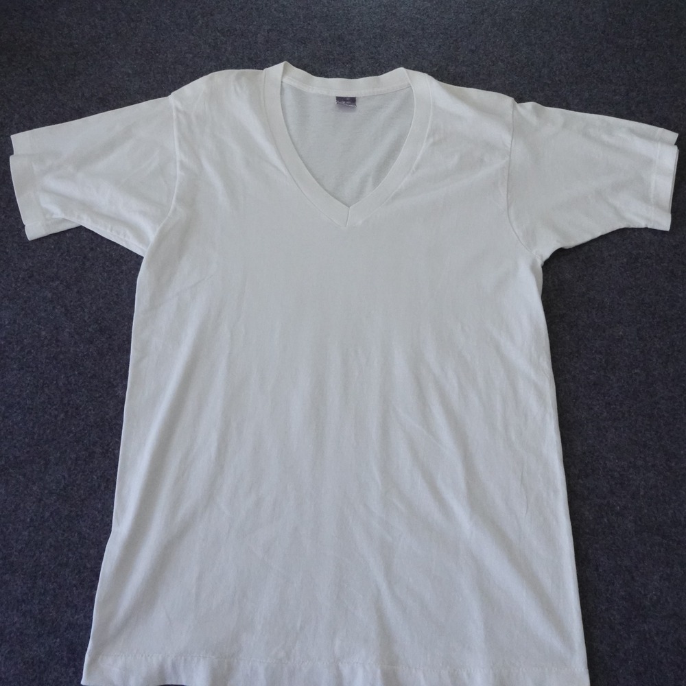 Vintage BVD White V-Neck T-Shirt Single Stitch Made in USA Combed Cotton Mens L